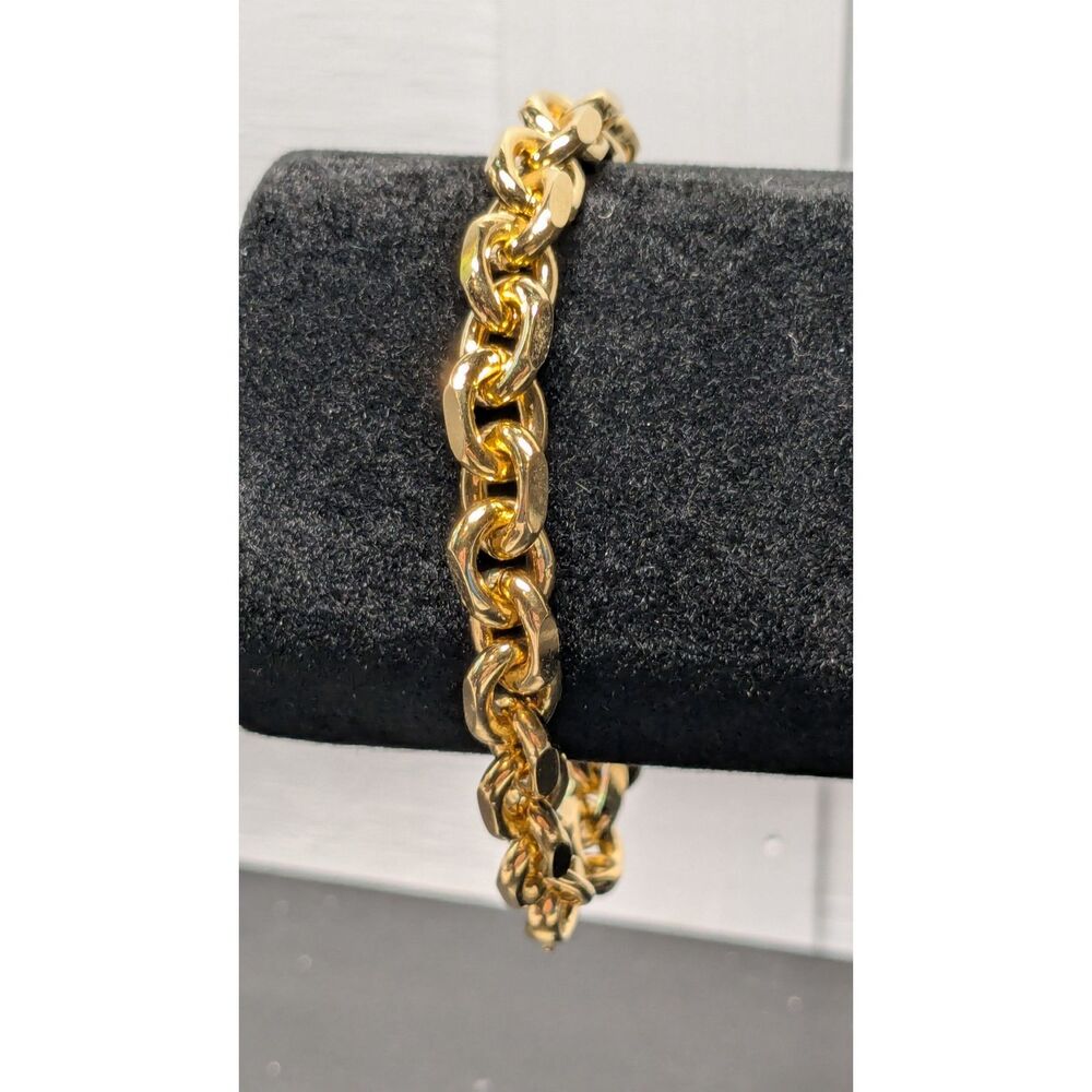 18k Yellow Gold Over Bronze Beveled Curb Link Bracelet 8”